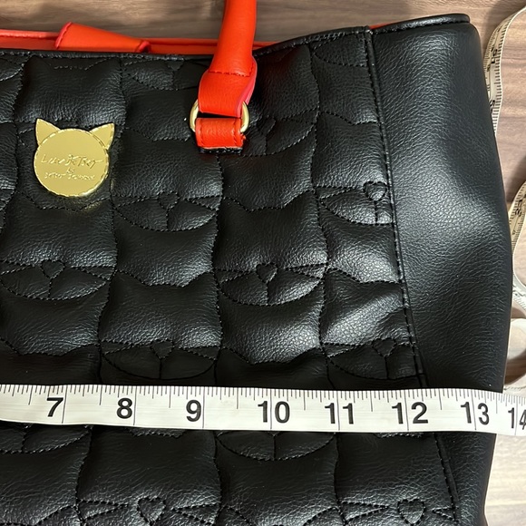 Betsy Johnson Kitty Cat quilted black & red vegan leather crossbody purse - Picture 13 of 16